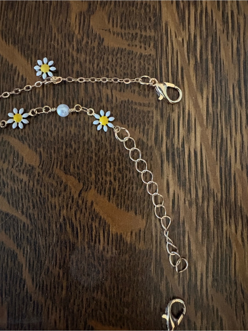 Gold Daisy Two Piece Ankle Bracelet Layered White and Yellow Enamel Daisies - Picture 4 of 4